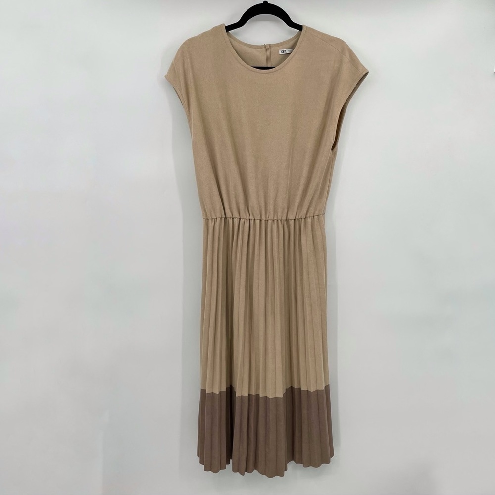 NEW! Zara Suede Pleated Dress - Picture 3 of 11